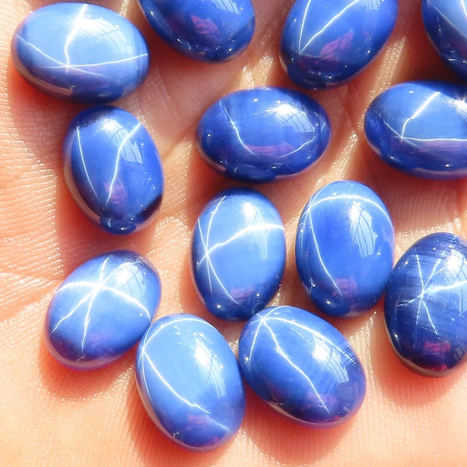15 Pcs Six Rays Blue Star SAPPHIRE Lot Cabochon 128.55CT Oval 10x14x5mm GEMSTONE