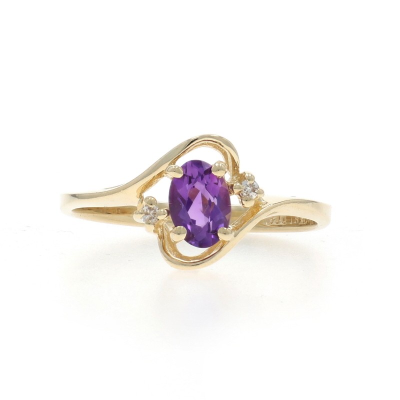 Yellow Gold Amethyst Diamond Bypass Ring – 10k Oval .47ctw