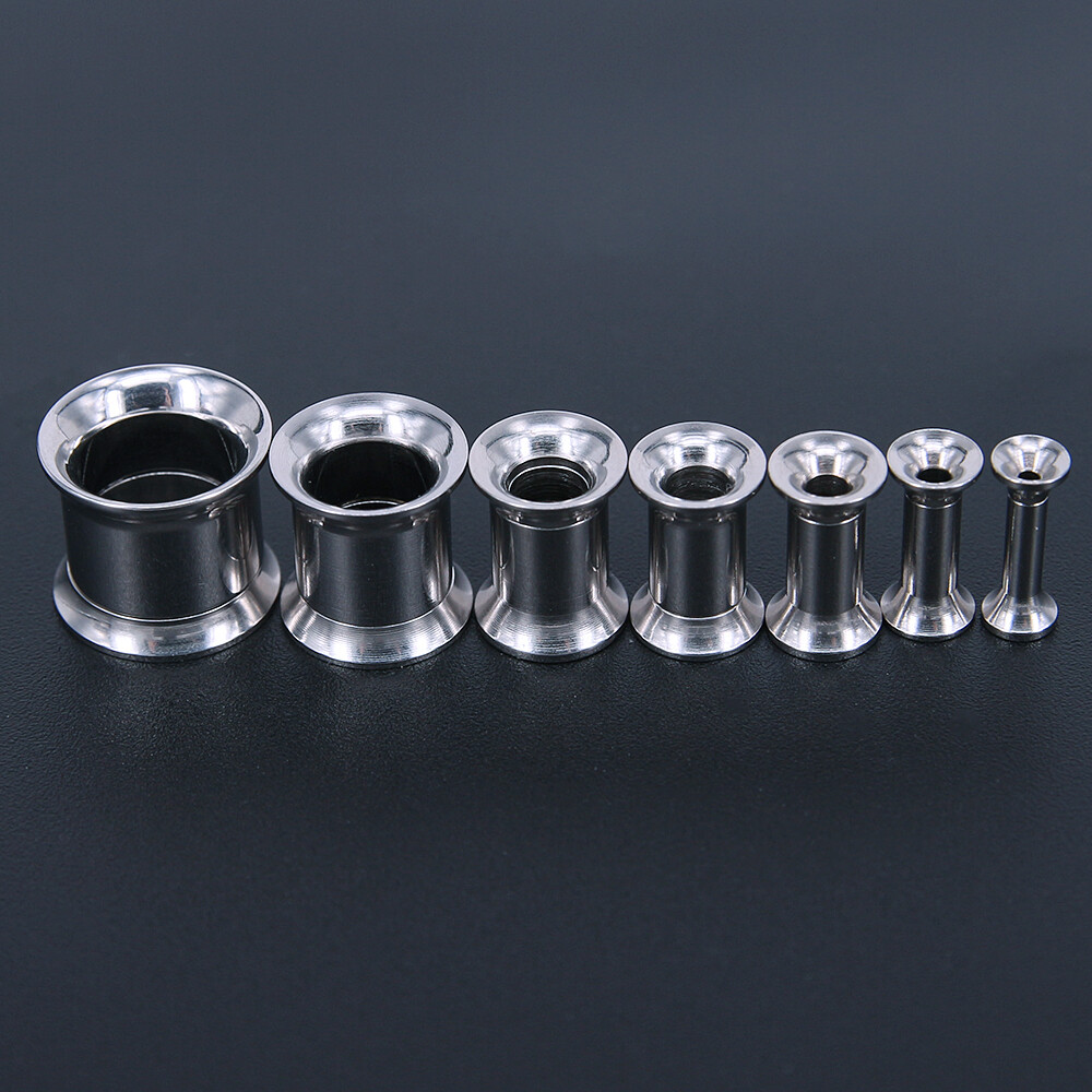 1 Pair 2-20mm Stainless Steel Ear Tapers 3 in 1 Double Flared Ear Plug Tunnels