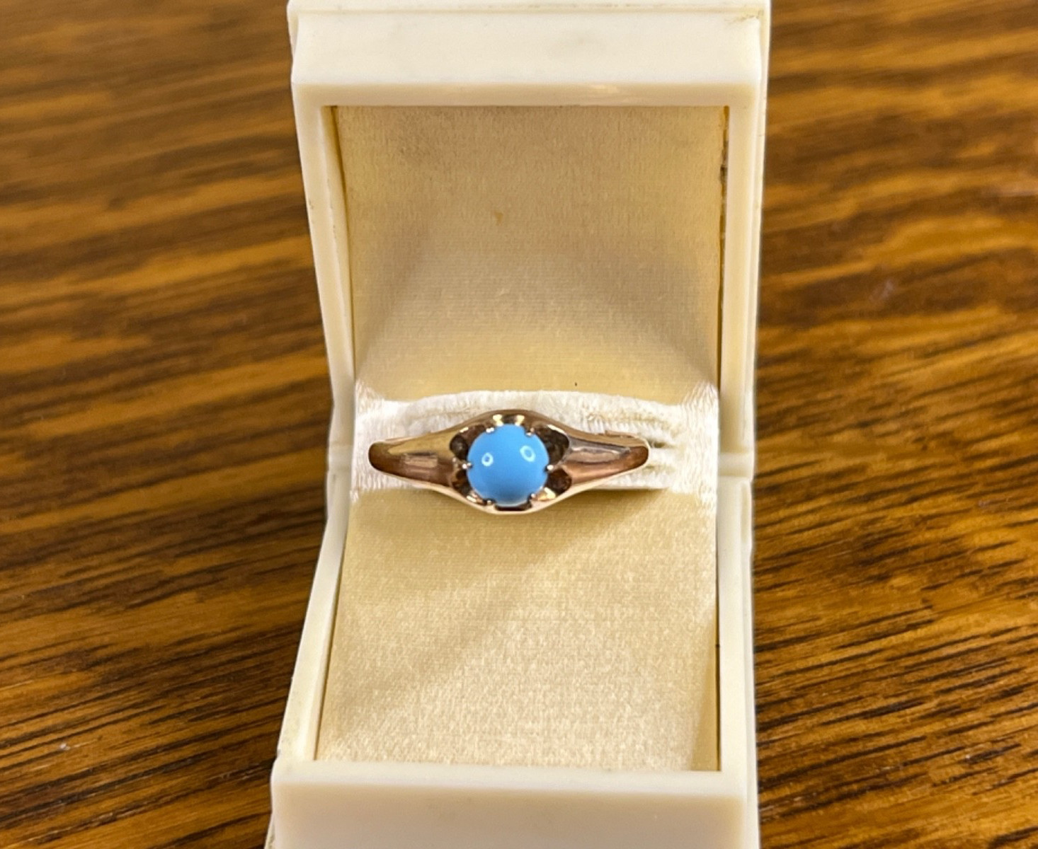 1890’s Victorian 14k Persian Robin’s Egg Turquoise Antique Belcher Ring Sz 5.75