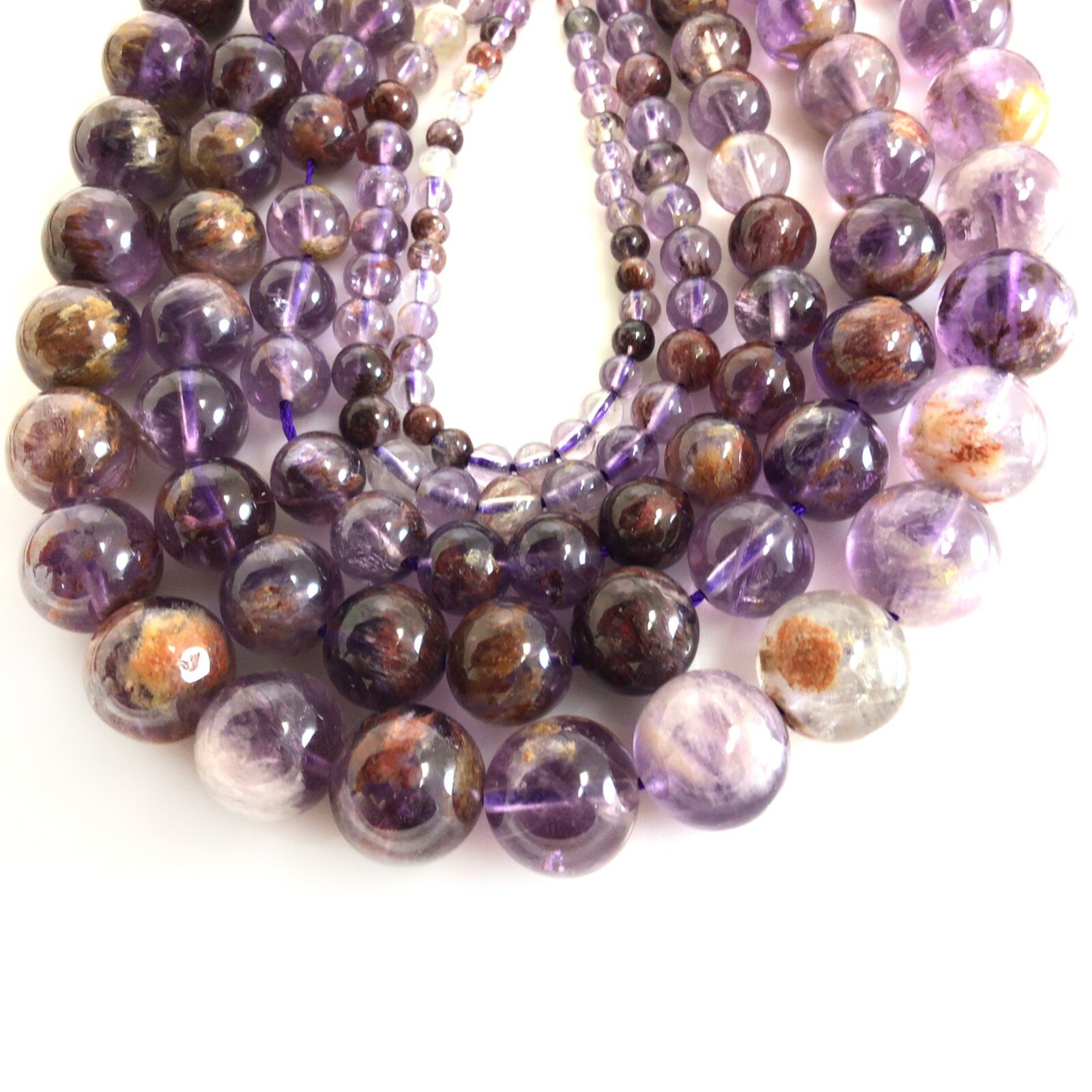 Natural Super Seven7 Melody Amethyst Round Bead 15″ strand 4mm 6mm 8mm 10 12mm