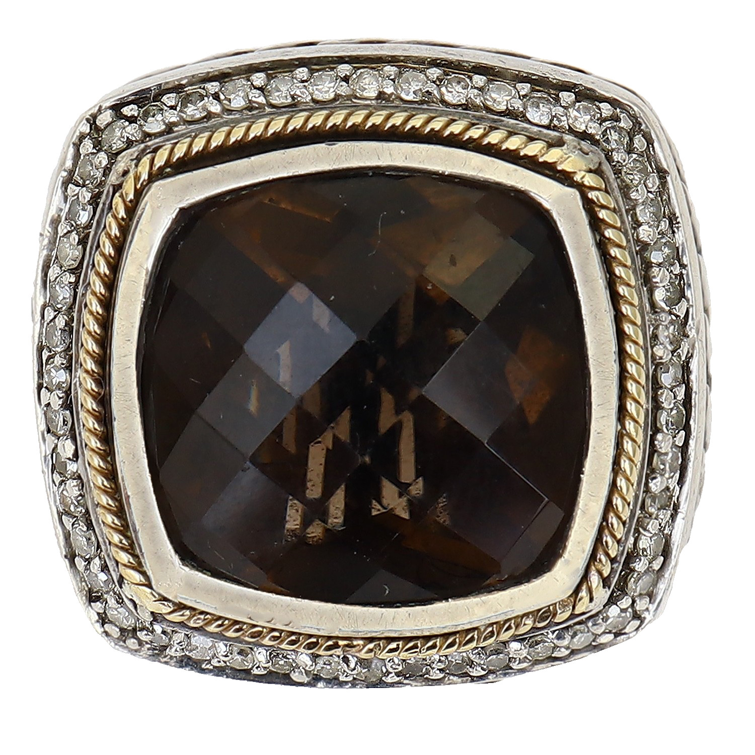 EFFY RING Diamond Sterling 925 Silver 18k Gold Smoky Quartz Balissima size 6