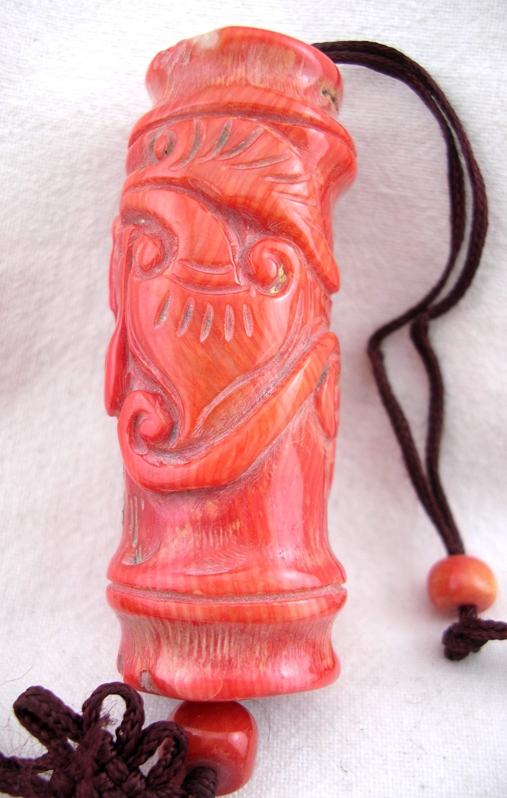 CHINA VINTAGE BAMBOO CARVED SALAMANDER CORAL PENDANT 55mm