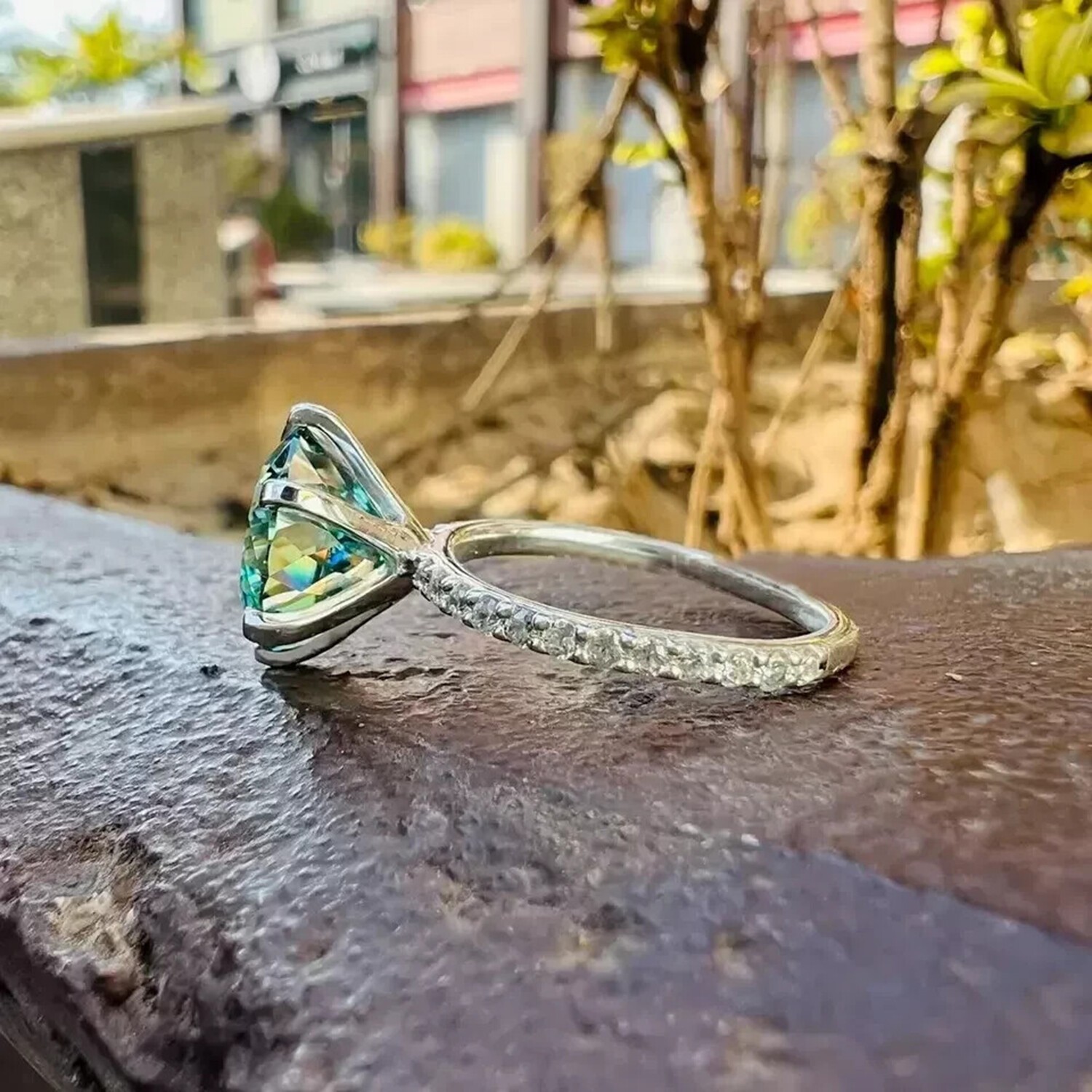 Certified Statement Ring 3.5 Ct Portuguese Cut Blue Lab Grown Diamond 925 Silver