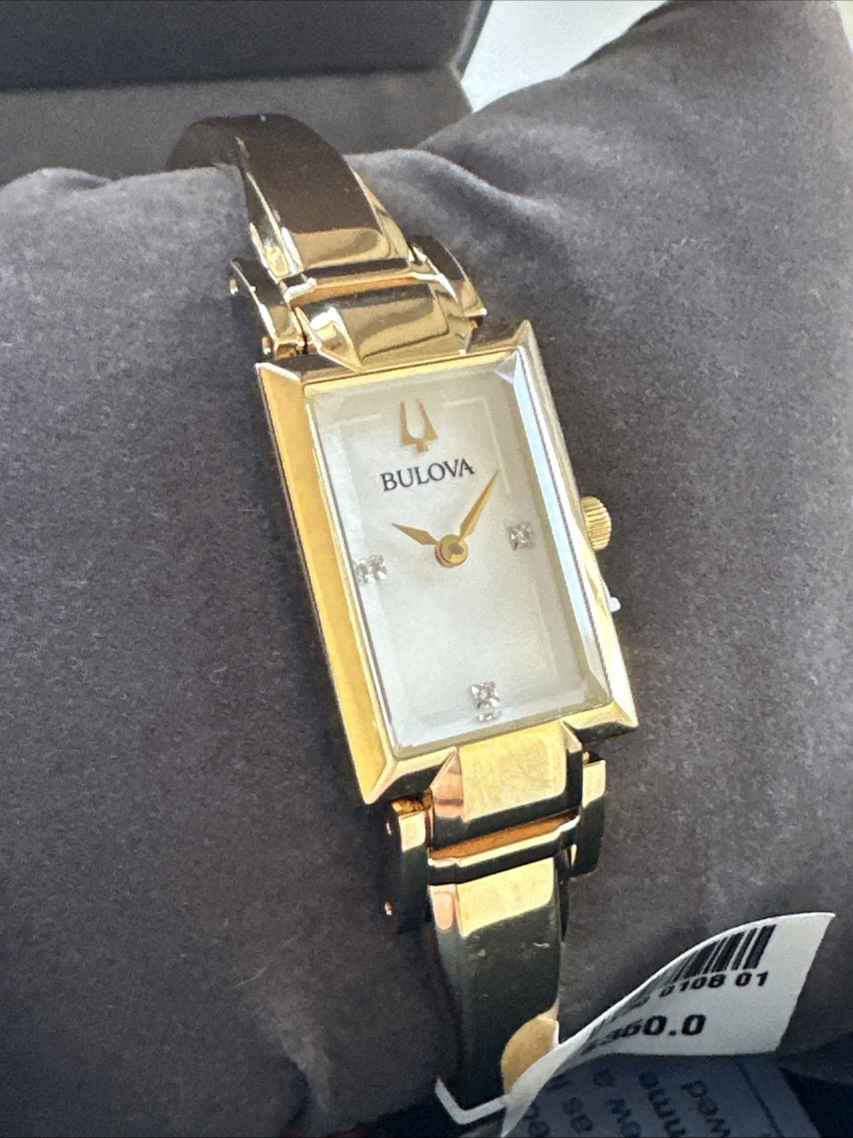 Bulova Bangle Ladies Diamond Gold Plated Stainless Quartz Watch 97P141