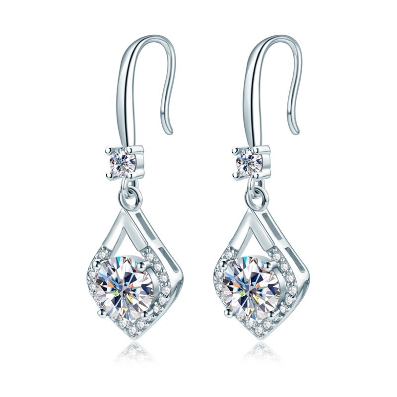 1ct 2ct Moissanite Earrings Sterling Silver Dangle Teardrop Hook GRA Certified