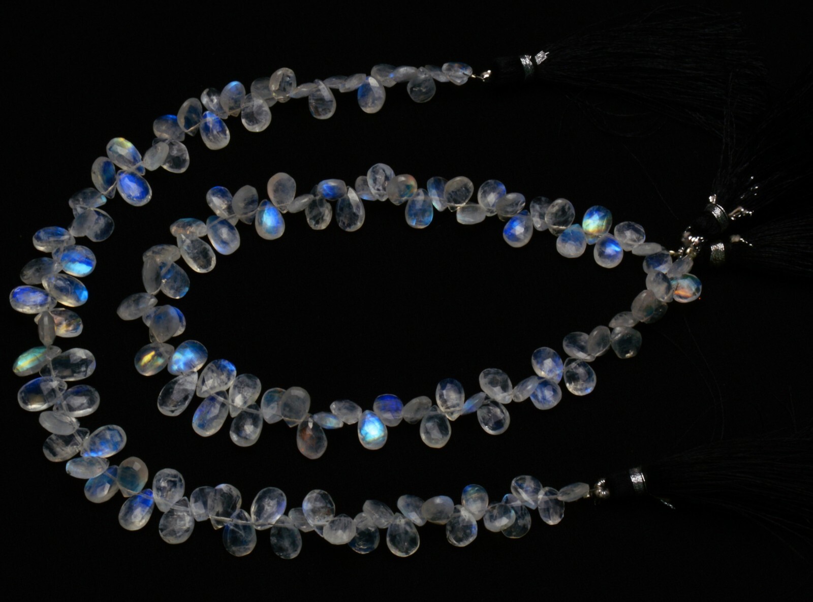 Blue Fire Rainbow Moonstone Gem 8×6 to 9x6MM Size Faceted Pear Shape Beads 10″