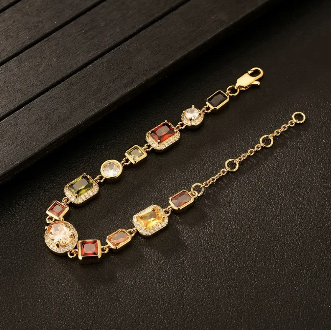 10mm Multi Gemstone Bracelet – Gold, Up To 8.5”