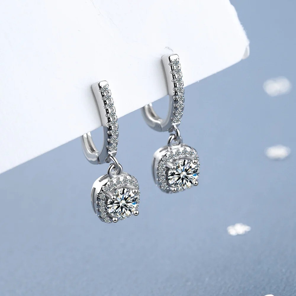 Lab Created 2CT Moissanite 925 Sterling Silver Huggie Hoop Earring for Women