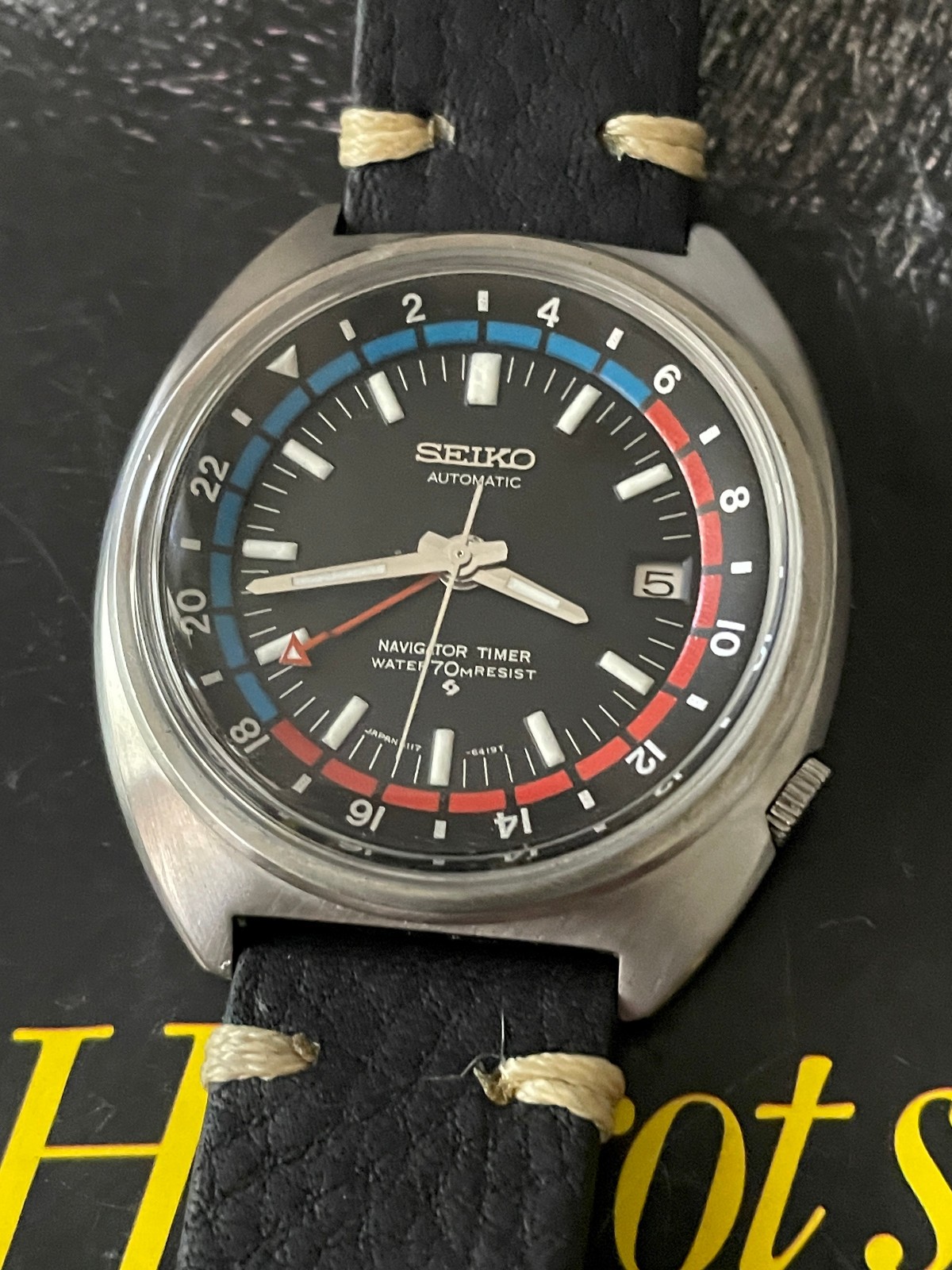 Seiko Navigator Timer vintage Auto GMT watch March 70, great condition, serviced