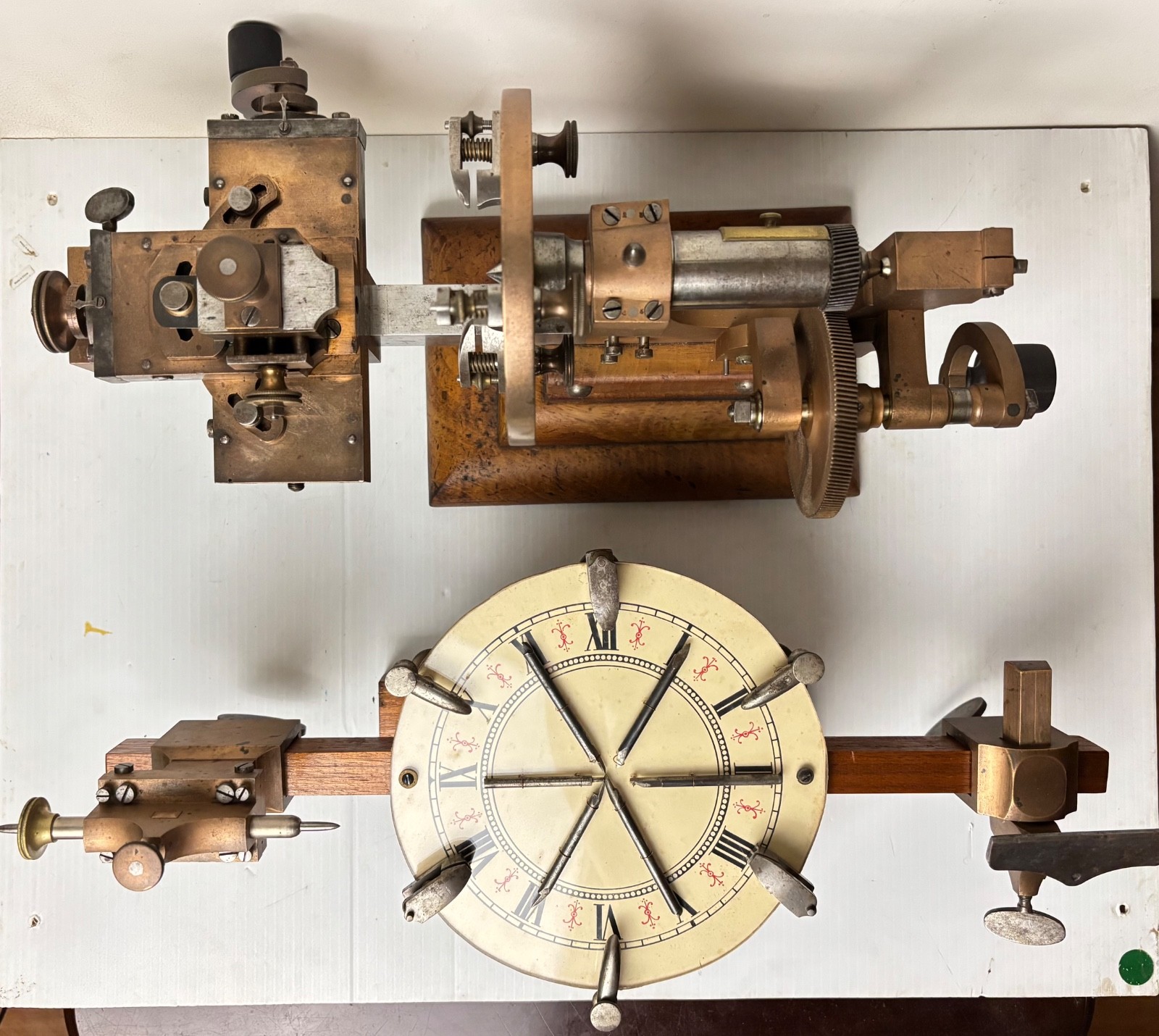 ANTIQUE BRASS AND STEEL WATCHMAKER HOROLOGY CLOCK MANDREL LATHE