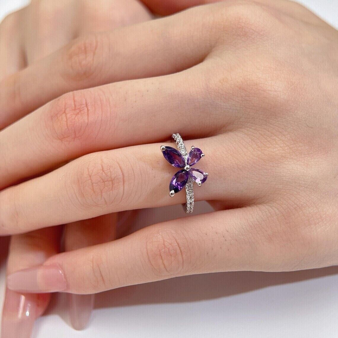 3Ct Marquise Cut Simulated Purple Amethyst Wedding Ring In 14k White Gold Plated