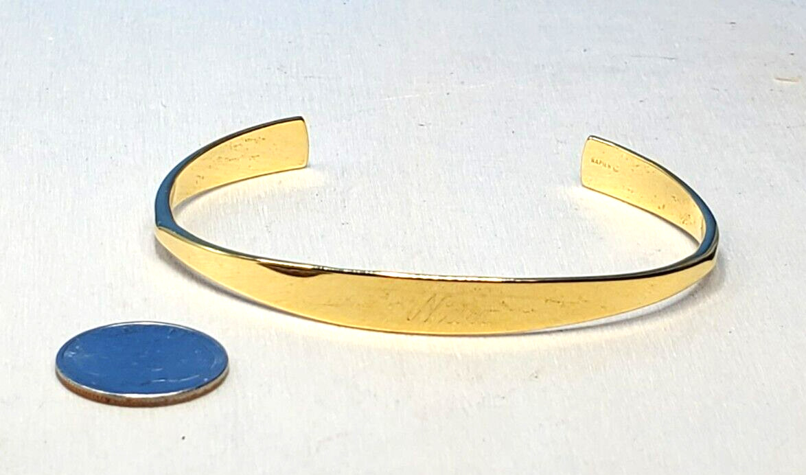 Vintage Cuff Bracelet ENGRAVED NAN Gold Tone Signed Napier @ trueblue0080 -h12