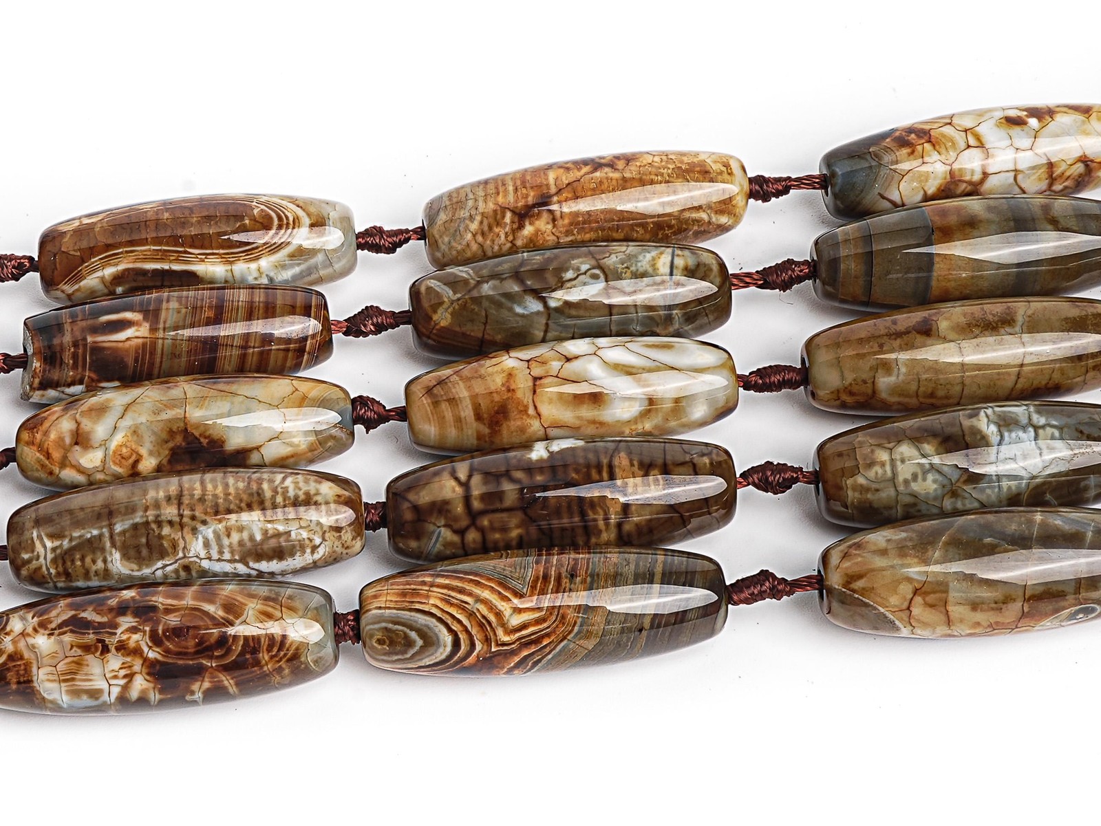 Brown Crazy Lace Agate Beads Gemstone Long Oval Loose Beads 10X30MM 14X40MM
