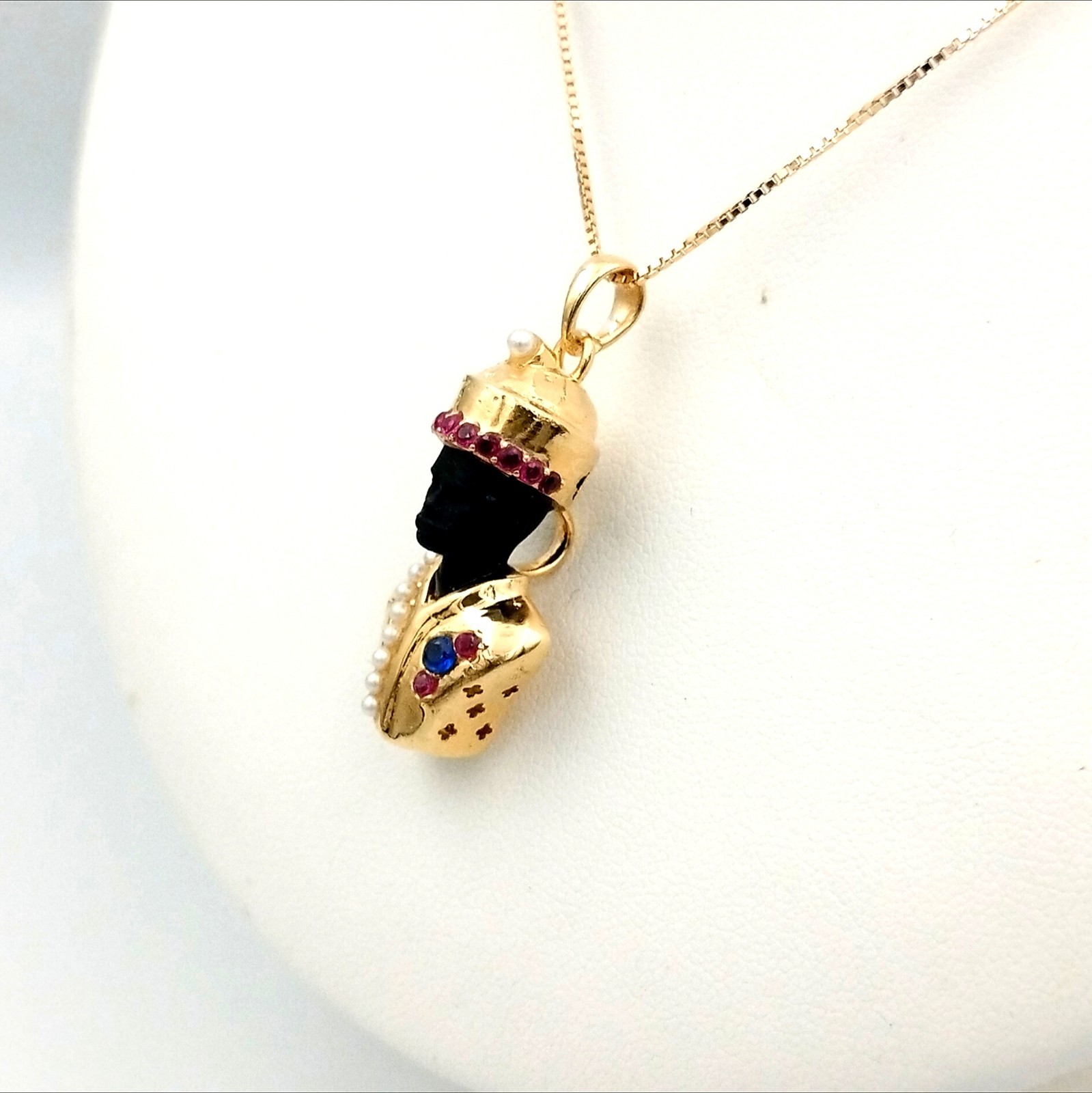 Venetian Moor Pendant Gold Plated 925 Silver with Rubies and Sapphire, Italy