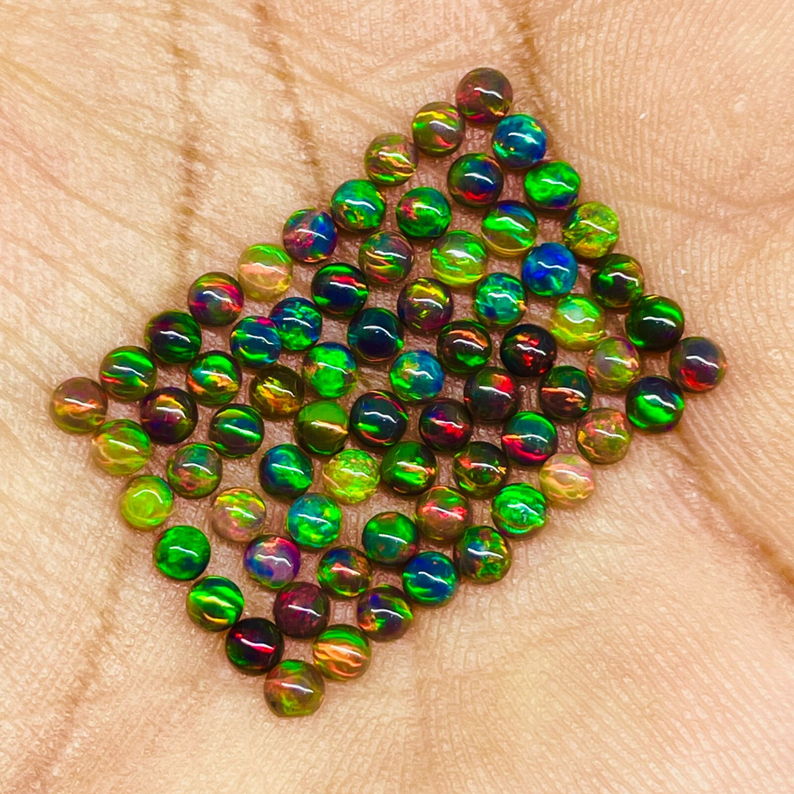 50 Pcs Natural Ethiopian Black Opal 3mm Round Flashy Loose Cabochon Gemstone Lot