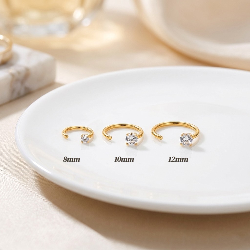 CZ Open Hoop Earrings Small Gold Cartilage Helix Hoop Earrings for Women