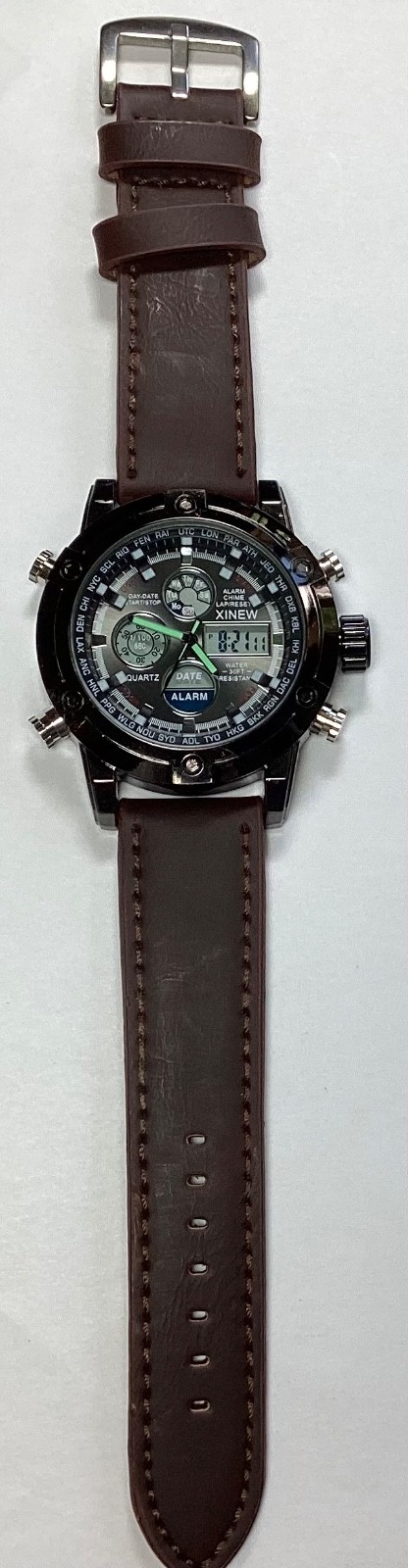 Xinew Mens Watch 50mm Analog Digital Subdials Day Date Alarm WR New Battery 8”
