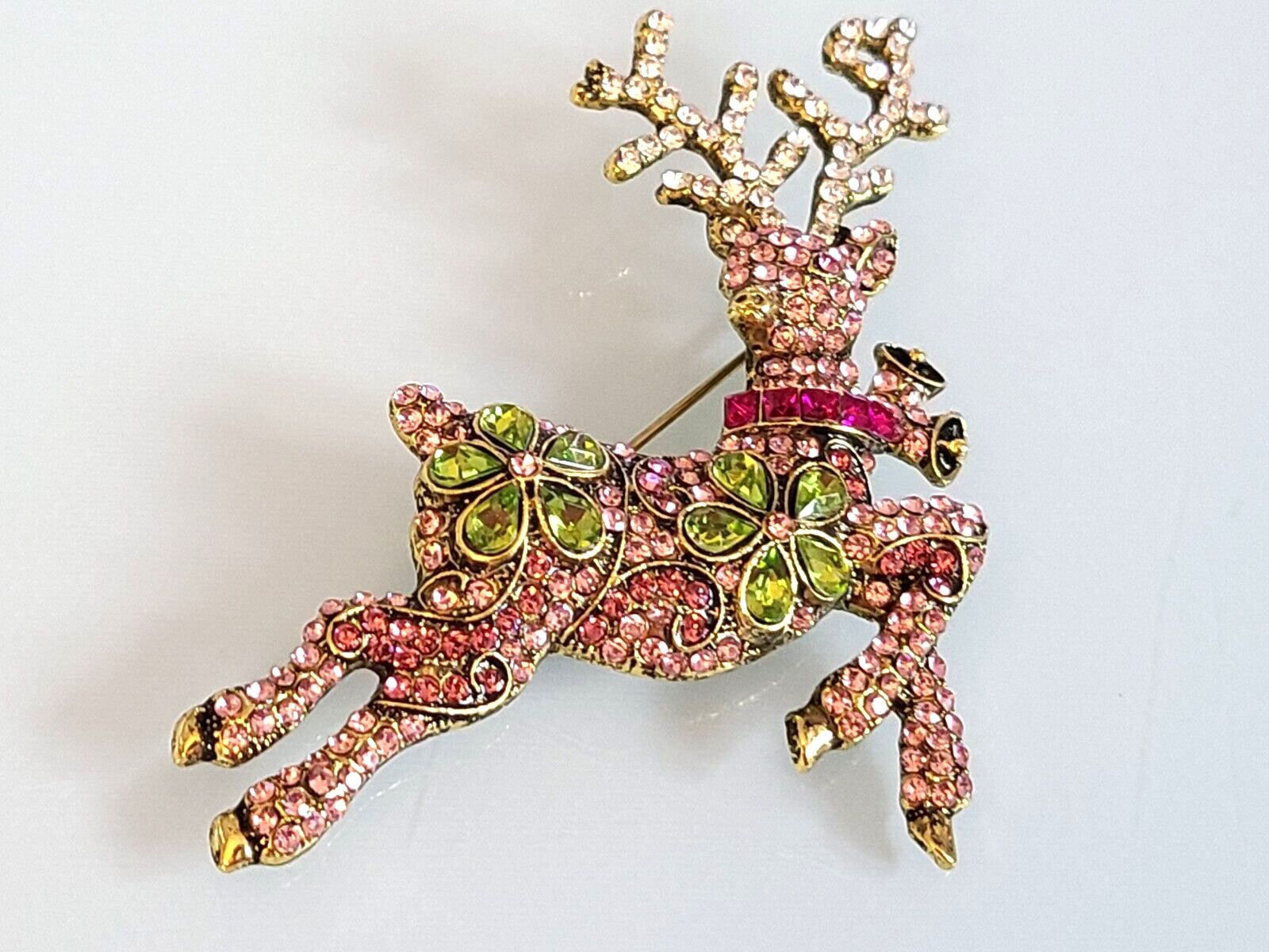 SALE UNBRANDED RARE PINK GREEN HEIDI DAUS “Pretty Prancer” Reindeer Brooch