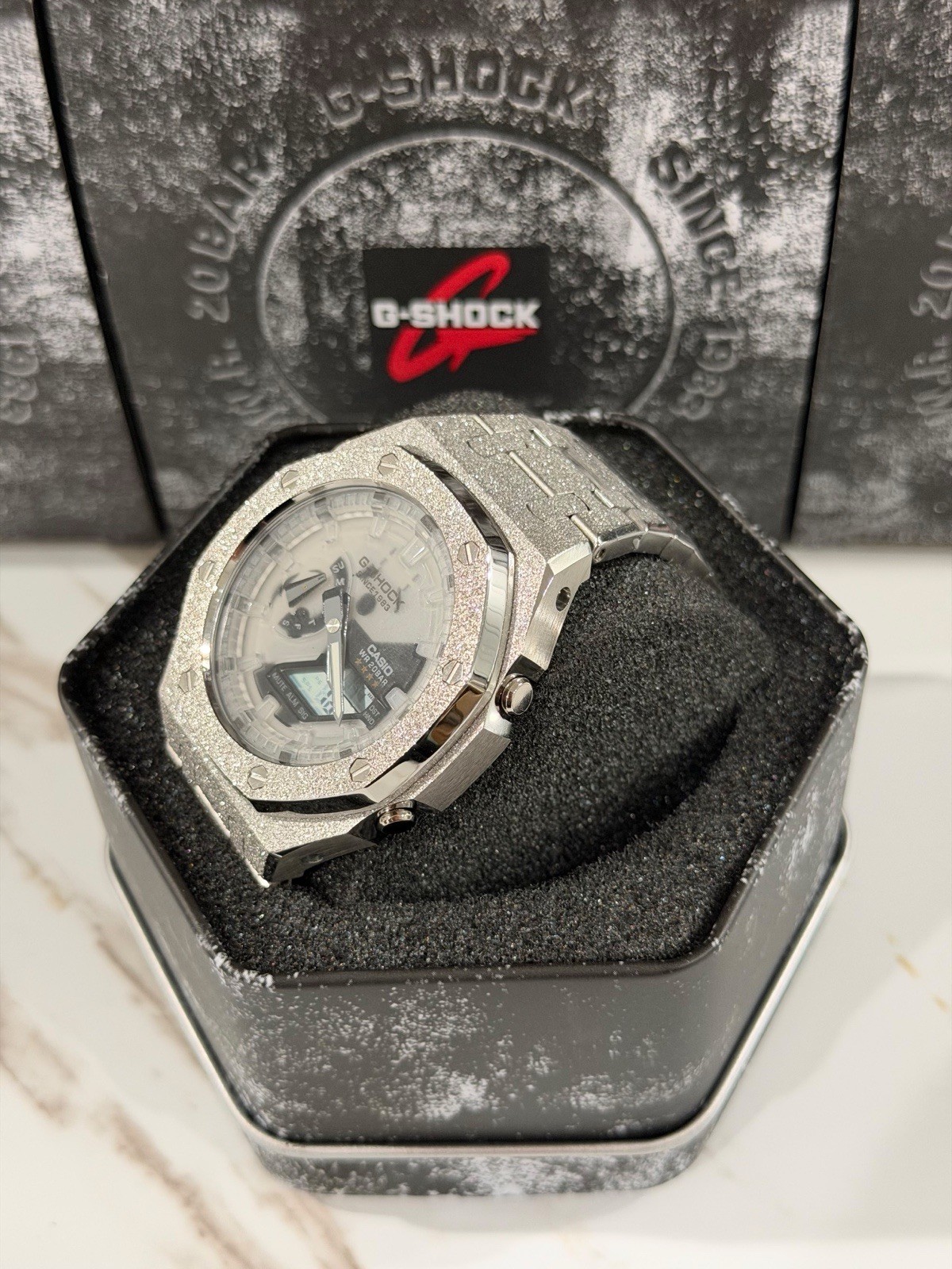 Casio GA-2100 G-Shock Watch – Sandblasted Silver Frosted – White Dial