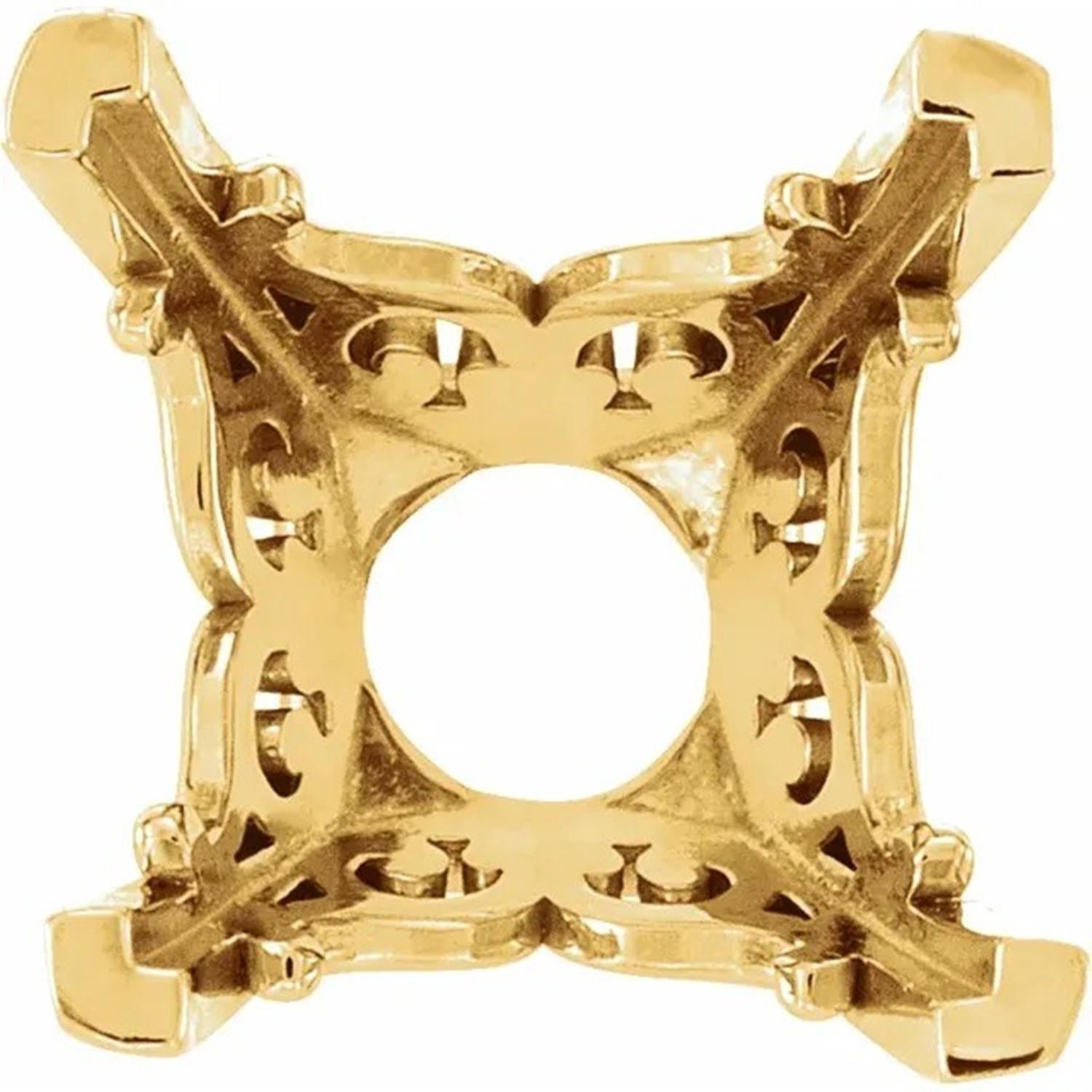 14K Solid Yellow Gold Princess Cut Setting Vintage Style V Prong Design Mounting