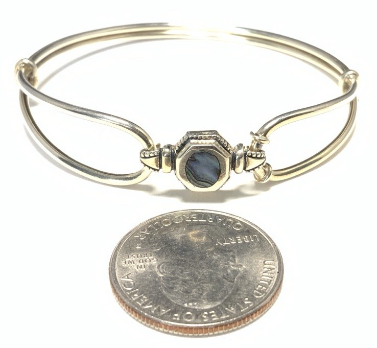 Sterling Silver 925 Abalone Bangle Bracelet 7-inches LX10