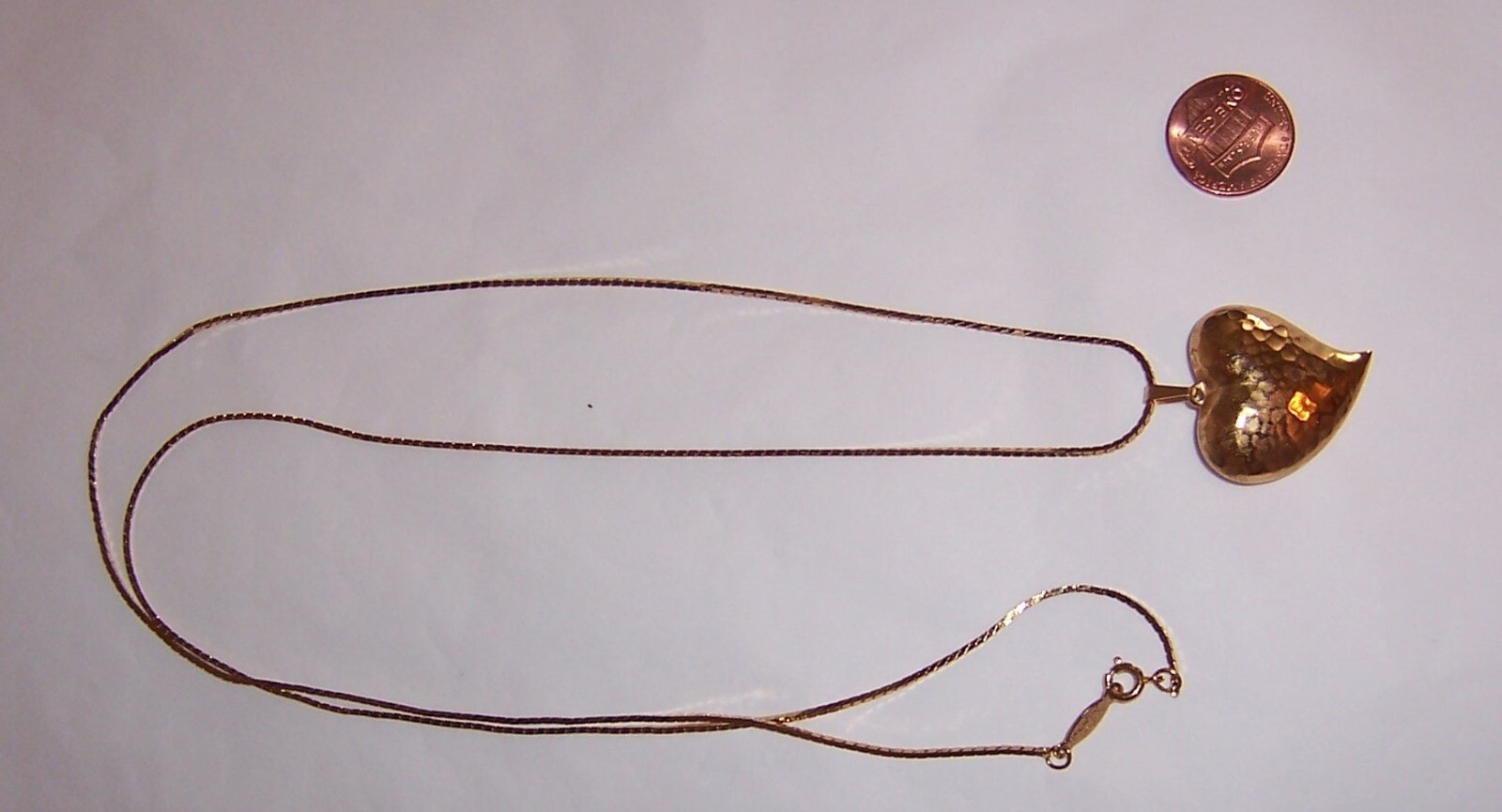 NAPIER Gold Tone 29-1/2″ Chain – Hammered Puffy Heart Pendant – Marked (#N413)
