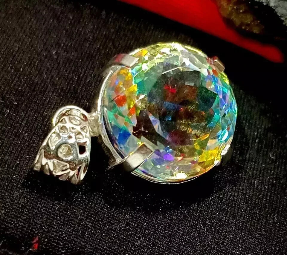 Round Cut 90 Ct+ Natural Mystic Topaz 925 Solid Silver Rainbow Pendant Gemstone