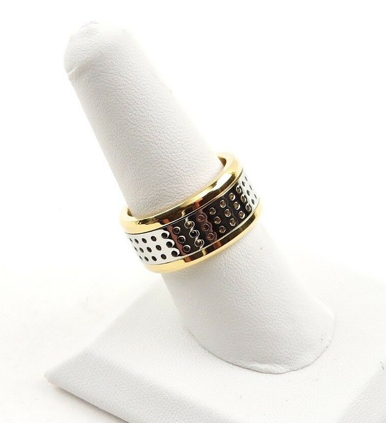 Stainless Steel 2 Tone Silver & Gold IP Textured Wide Band Spinner Ring