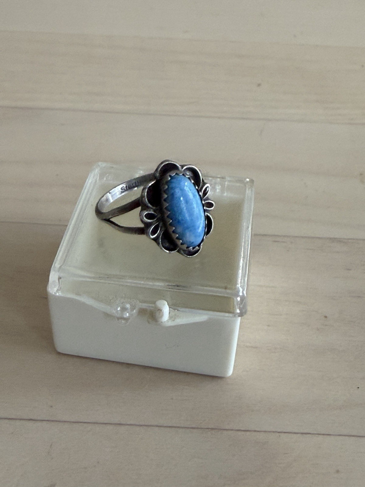 Native Made Turquoise Ring Sterling Silver 925 Ornate Floral Design