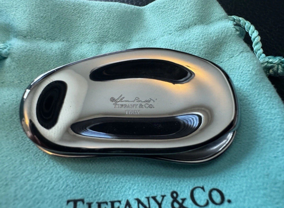 Tiffany & Co. Peretti Bean Money Clip Charcoal Gray Ruthenium Rare Pouch