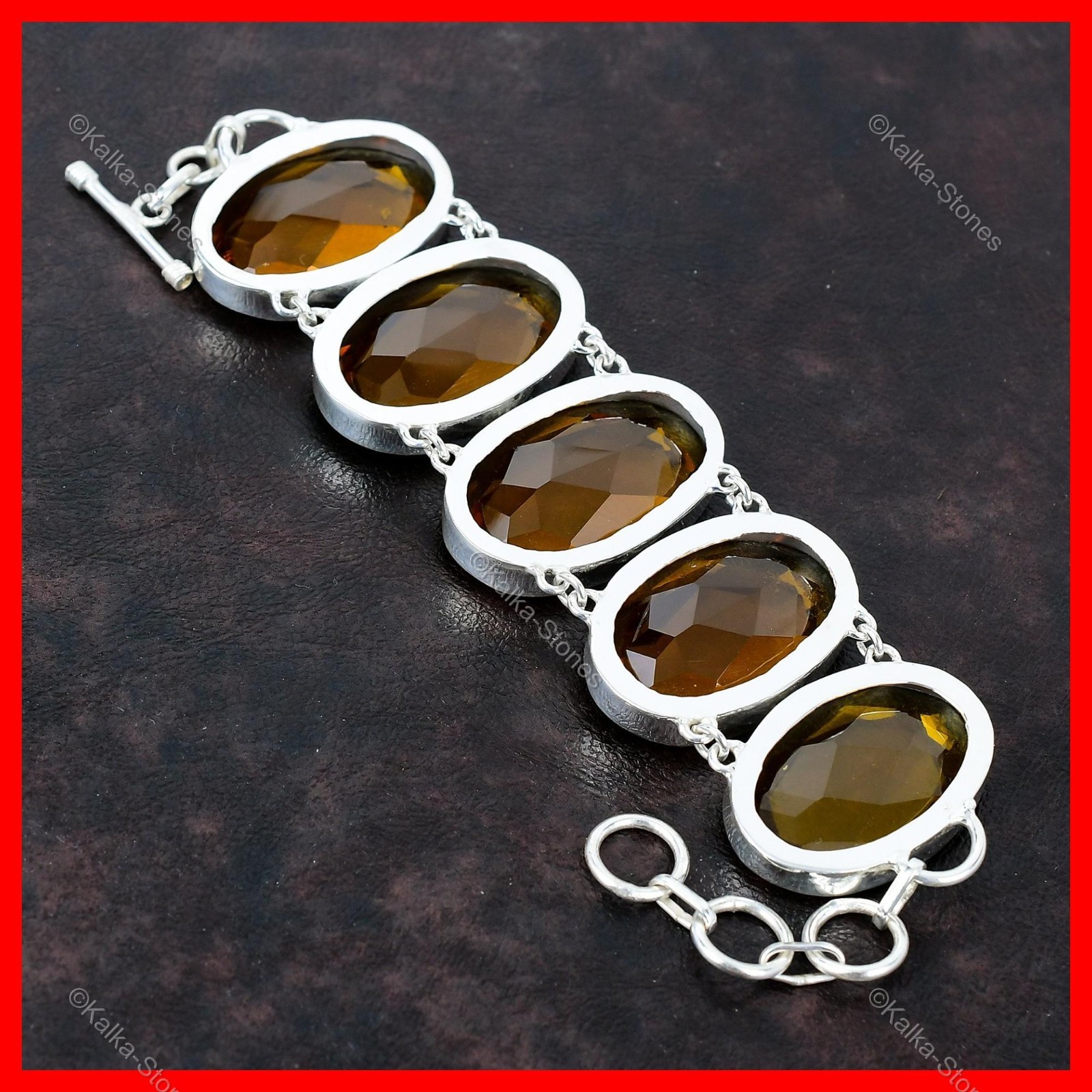 Halloween Deal November Citrine Gemstone Chain Bracelet Jewelry Sterling Silver