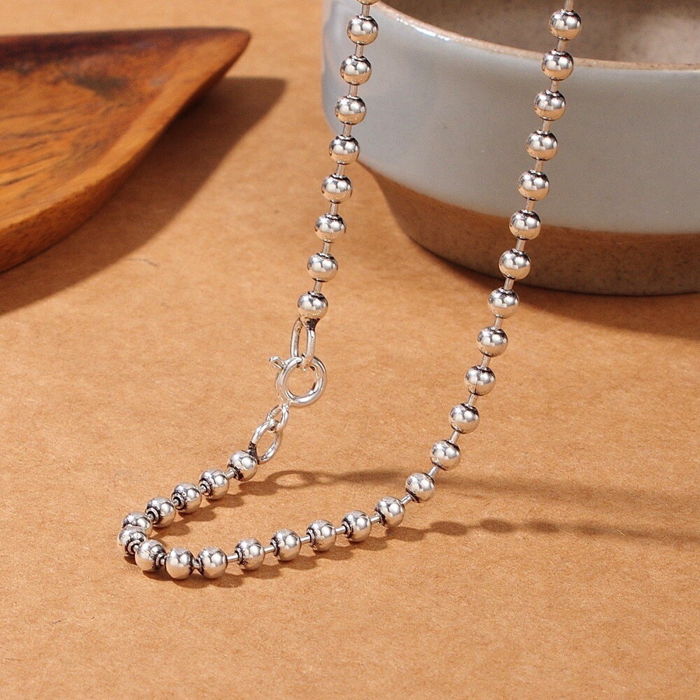 Real 925 Sterling Silver Necklace 2.5mm 3mm 4mm 5mm Bead Link Chain 17.7″-31.5″L