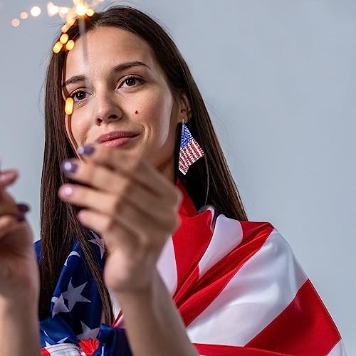 4th of July Earrings for Women, Patriotic Dangle Independence Day-US flag