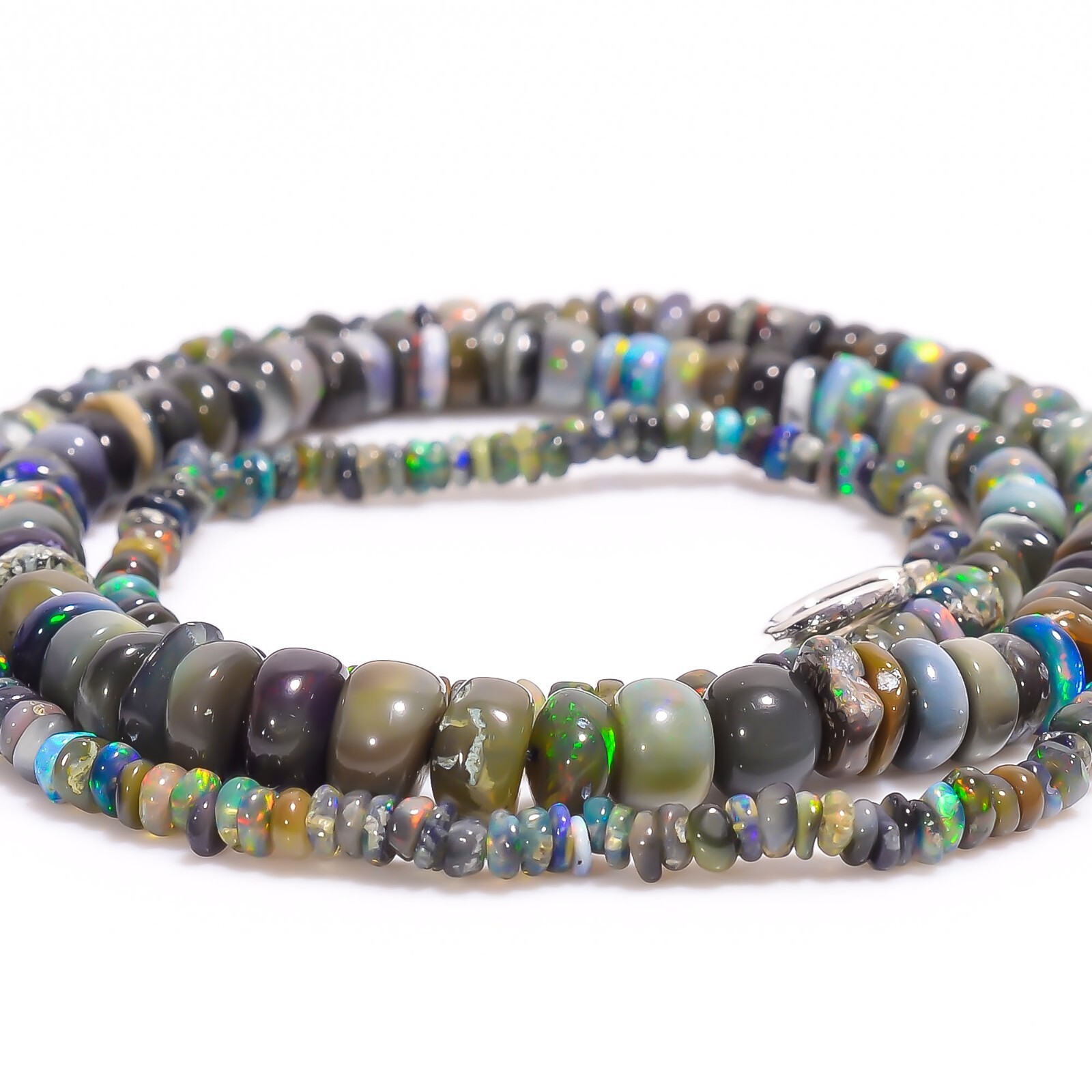 Natural Black Ethiopian Opal Rondelle Smooth Beads 3X2 6X4mm Necklace 17″ A-5263