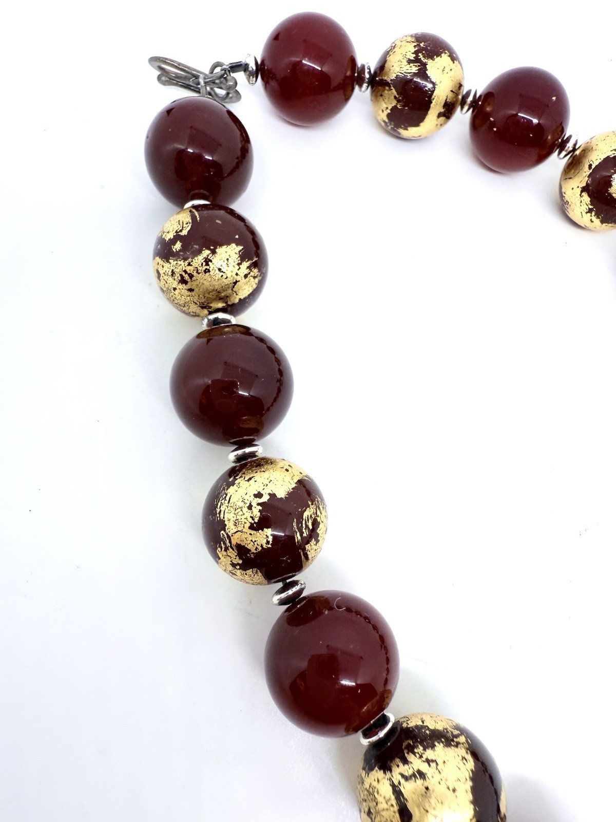 Chinese Export Sterling Silver Enameled Carnelian Bead Necklace Vintage Jewelry