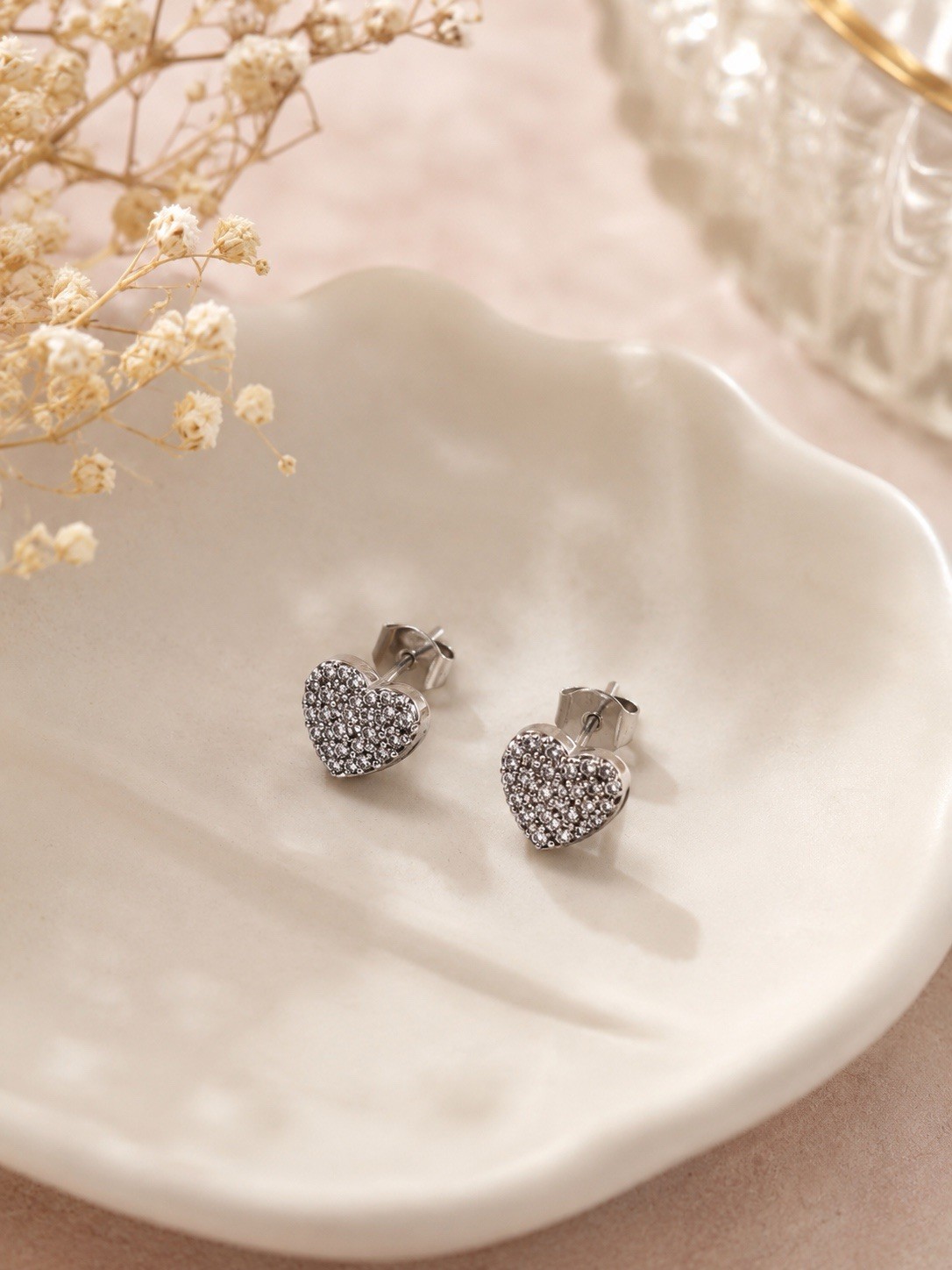 Lot 2 Pairs Heart & Elephant Rhinestone Stud Earrings Gift Box Included