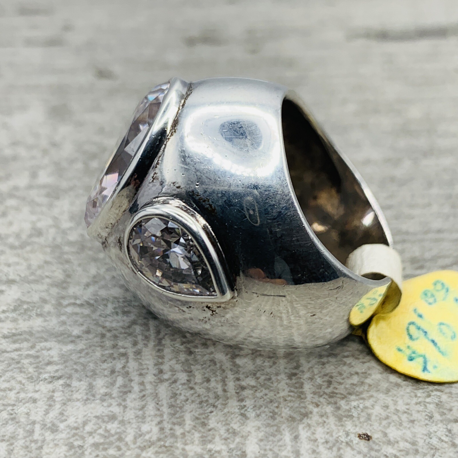 Vintage 925 Sterling Silver Modernist Contemporary Ring Oval Pear CZ MSRP $96