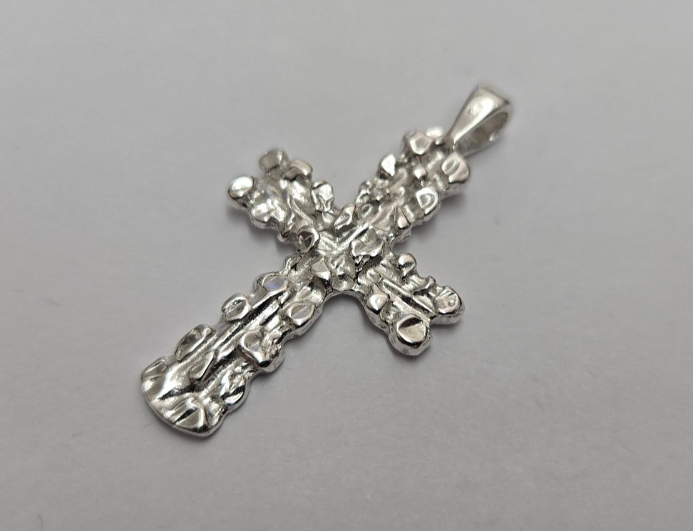 Genuine 925 Sterling Silver Nugget Cross Pendant 1 3/8inch tall High Quality