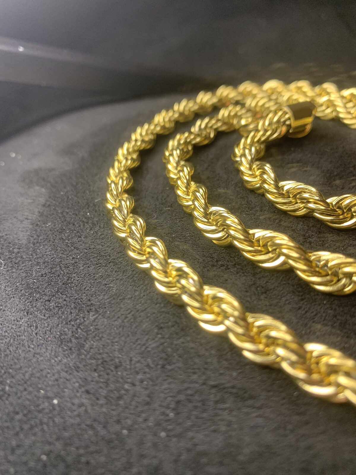 Gold Color Chain Rope Twist 24inch Long 7mm Wide Stainless Steel Unisex