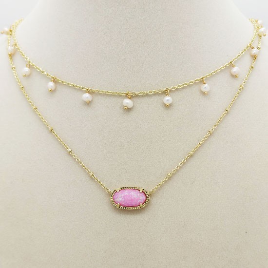 Kendra Scott Elisa Gold Pearl Multi Strand Pendant Necklace In Pink Opal