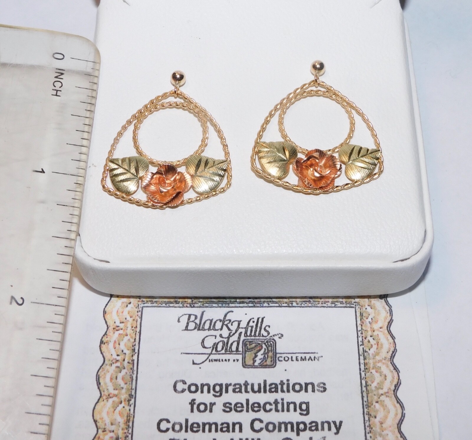 Black Hills Gold 10K 12k Extra Large Rose Leaf Drop Earrings