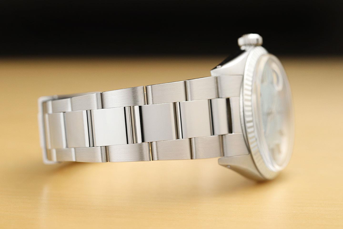 ROLEX MENS DATEJUST 18K WHITE GOLD STAINLESS STEEL ICE BLUE OYSTER WATCH