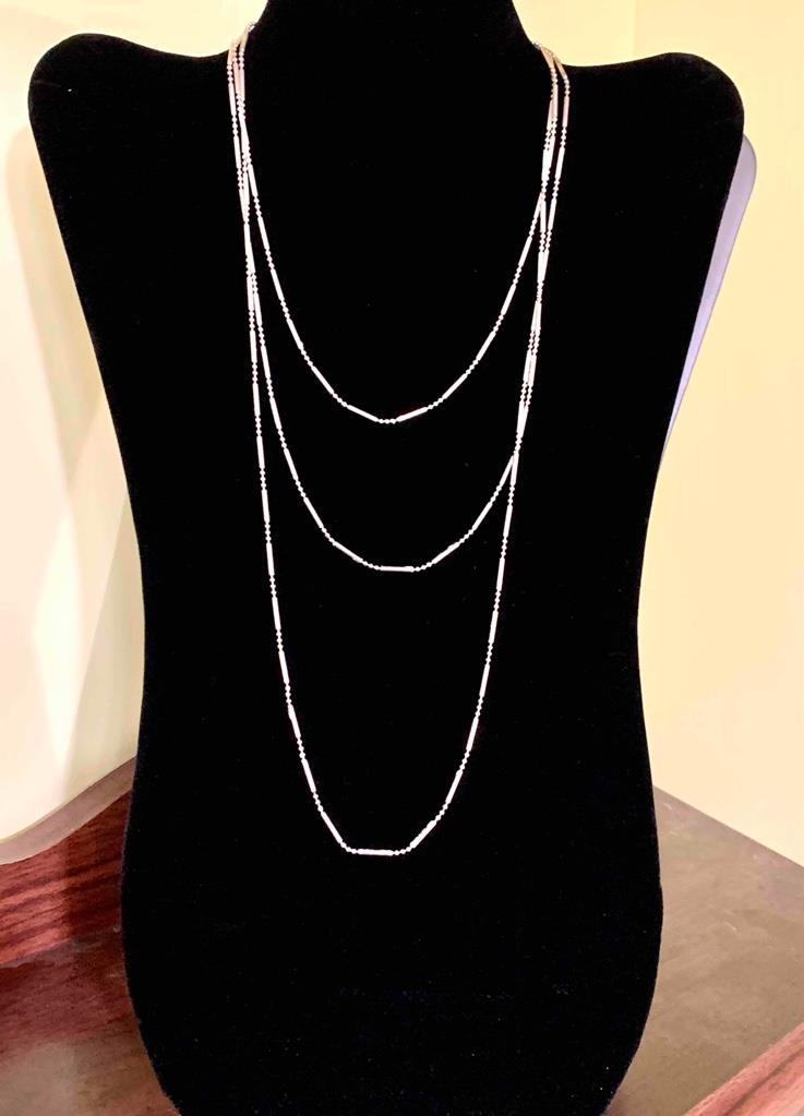 Striking IBB Signed Dot & Dash Ball Bead Sterling Silver 60″ Necklace 12.30 G.