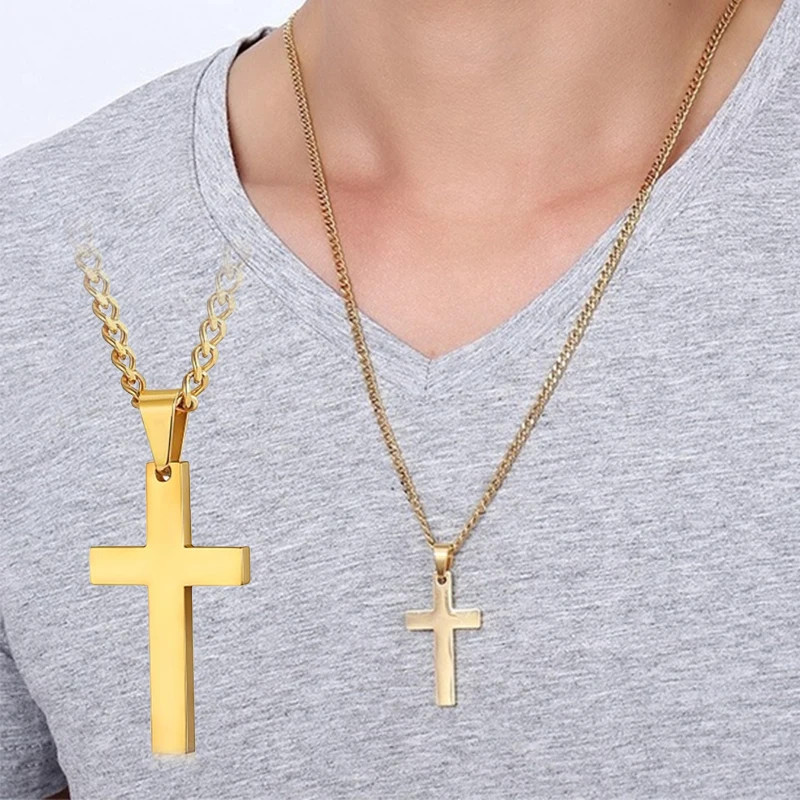 Fashion Stainless Steel Cross Pendant Necklace For Women Men Link Chain Charm