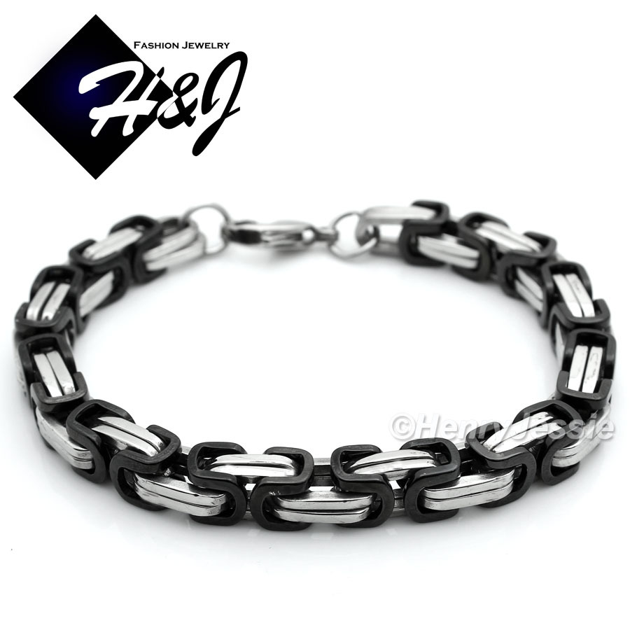 18″-40″Stainless Steel 9mm Silver/Black Plated Byzantine Box Necklace Bracelet