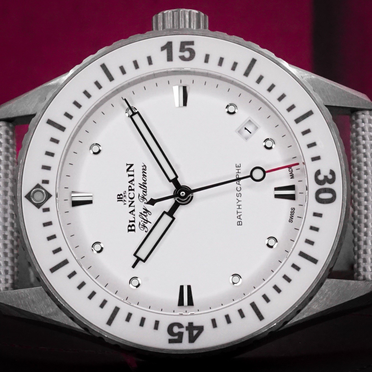 Blancpain Fifty Fathoms Bathyscaphe 38mm White Dial Full Set 2022 SS Ceramic