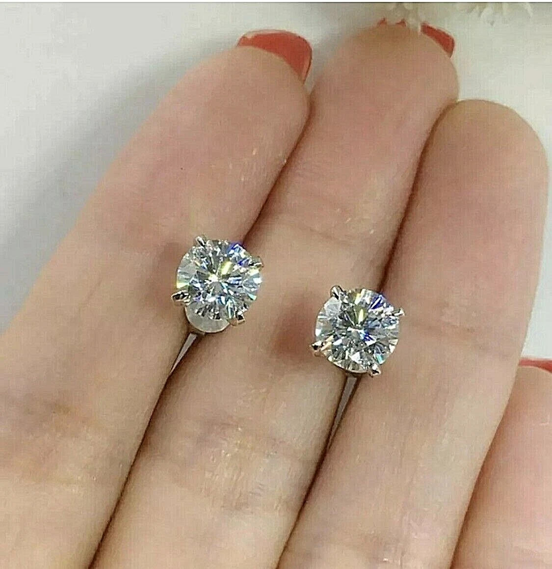 1.00 Ct Round Cut Lab Created Moissanite Stud Earrings 14K White Gold Plated