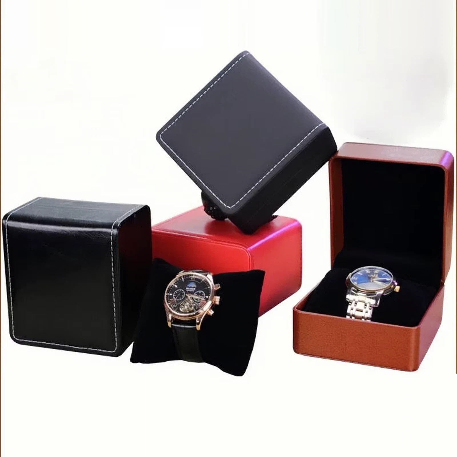 Single Watch Gift Box with Pillow PU Leather Wristwatch Display Case Organizer f