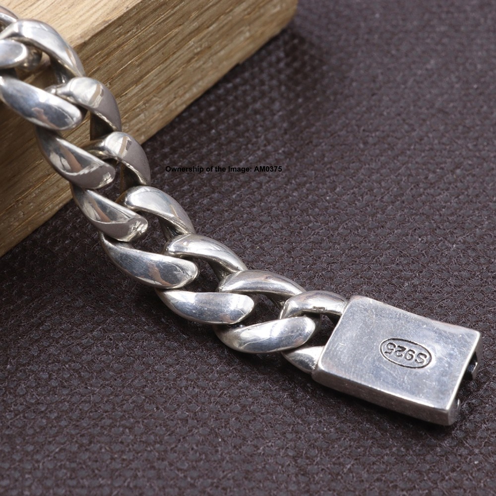 Solid 925 Sterling Silver 10mm Curb Link Chain Men’s Bracelet Gift 8.26inch